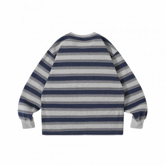Unisex Oversize Streifen-Sweatshirt mit Brusttasche und Rundhals Shop Nory
