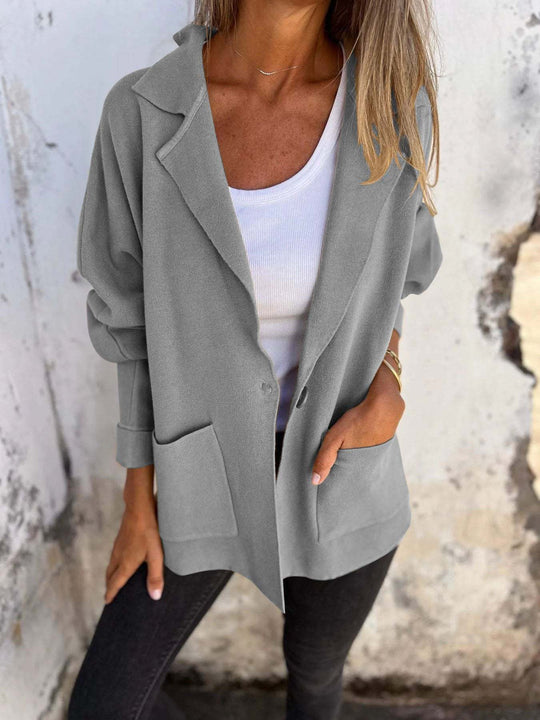Damen Lässiger Oversize-Blazer mit praktischen Taschen und Knopfverschluss