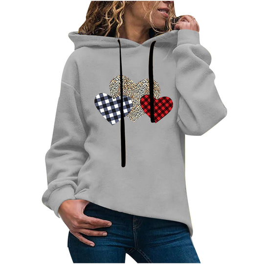 Damen nan lässiger Oversize Kapuzenpullover mit Herz‑und‑Pfotenprint, Kordelzug und gerippten Bündchen Shop Nory