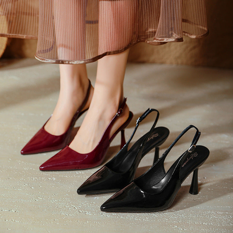 Damen elegante Slingback-Pumps mit spitzem Design und glänzender Oberfläche
