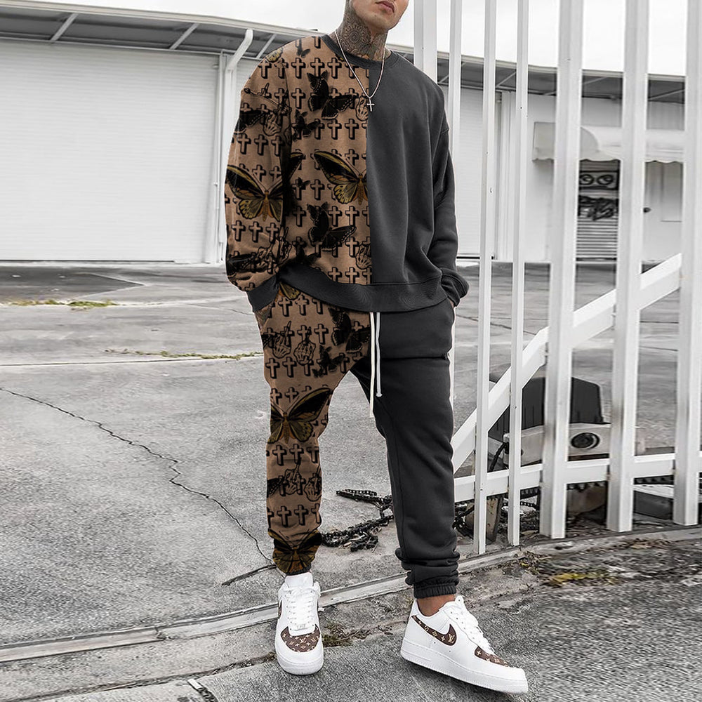 Herren Weit geschnittenes Freizeit-Set aus Baumwollfleece mit grafischem Frontprint und Kordel-Jogger Shop Nory