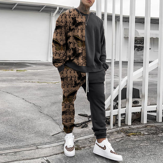 Herren Weit geschnittenes Freizeit-Set aus Baumwollfleece mit grafischem Frontprint und Kordel-Jogger Shop Nory