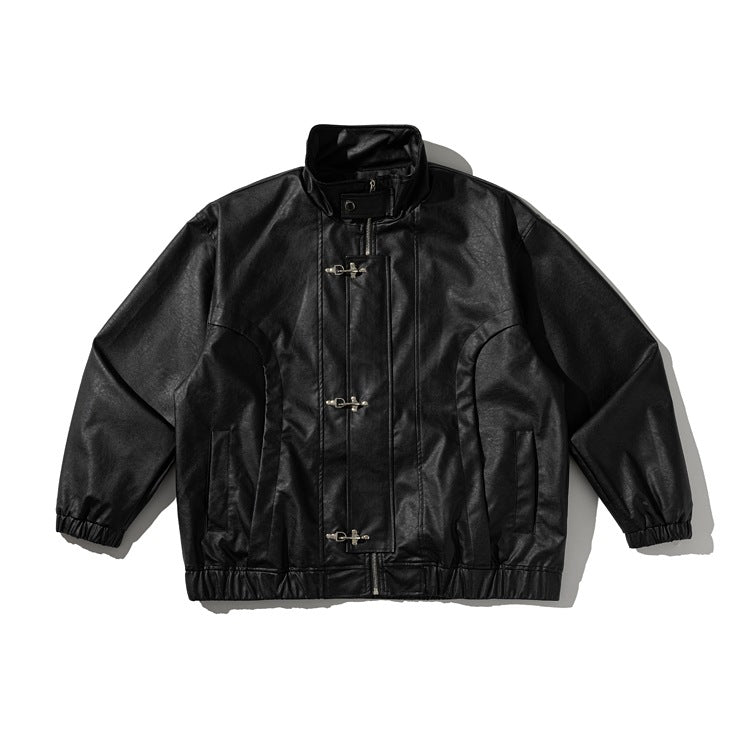 Herren Lederoptik-Jacke im Bomberstil mit Stehkragen und Knebelverschlüssen Shop Nory