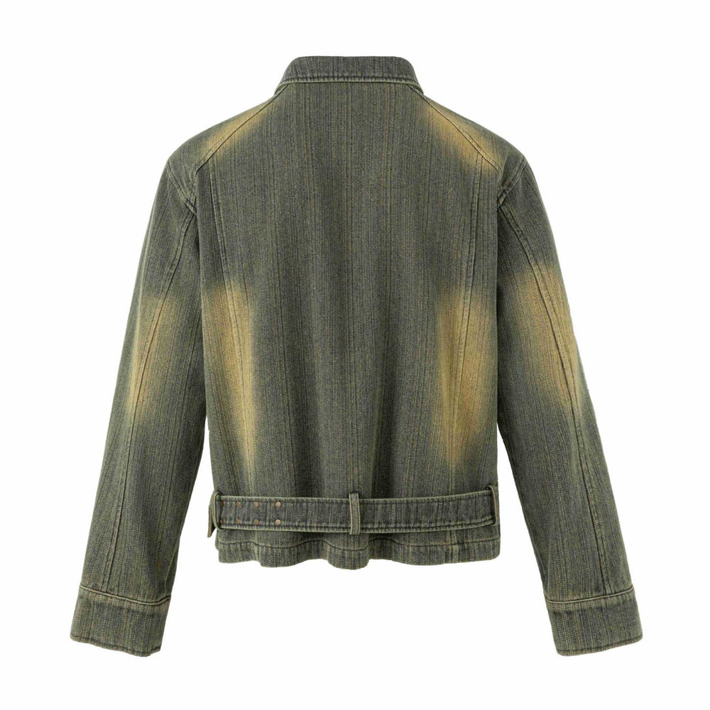 Damen Bestickte kurze Denim-Blousonjacke mit Taillengürtel und Reißverschluss Shop Nory