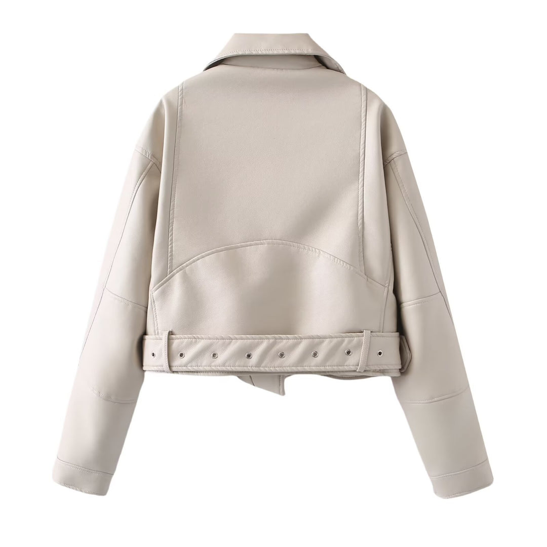 Damen Kurzjacke im Bikerstil aus soften Kunstleder mit Taillenriegel Shop Nory