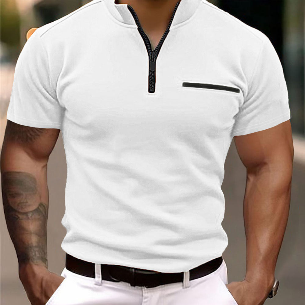 Herren Kurzarm Zip-T-Shirt mit praktischer Brusttasche