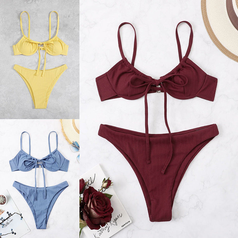 Damen Push-Up Bikini mit verstellbaren Trägern und raffinierten Schnürdetails Shopnory