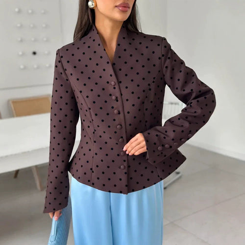 Damen Taillierter Stehkragen-Blazer mit Punktmuster und verdeckter Knopfleiste Shop Nory