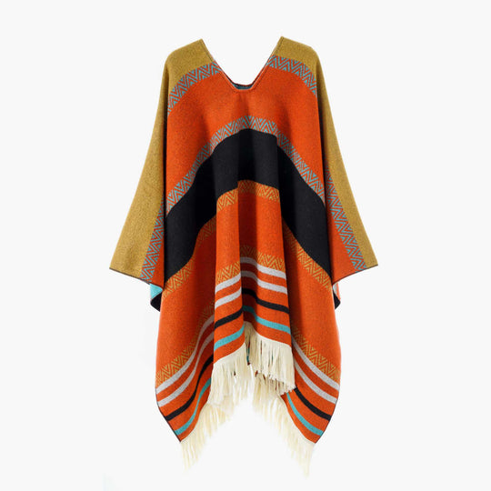 Damen Oversize Poncho-Cape mit V-Ausschnitt und Fransensaum Shop Nory