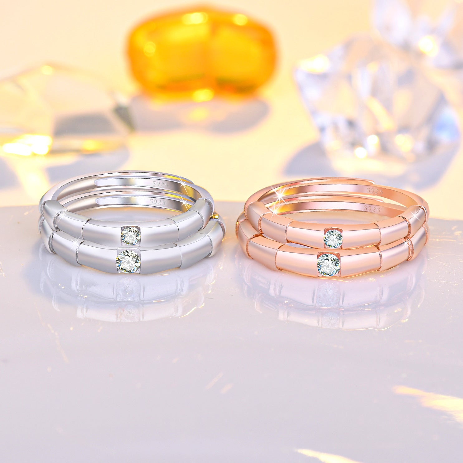 Damenring mit elegantem Bambusdesign und funkelndem Zirkonia Shop Nory