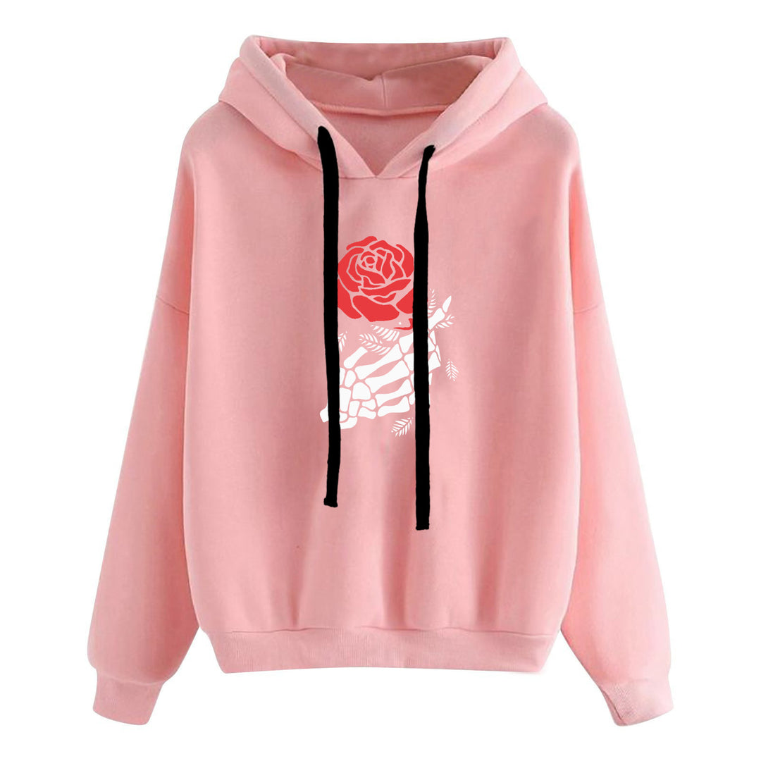 Damen nan lässiger Oversize Kapuzenpullover mit Herz‑und‑Pfotenprint, Kordelzug und gerippten Bündchen Shop Nory