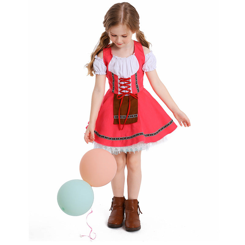 Damen nan traditionelles Kinderdirndl mit Schnürmieder, Spitzenunterrock und dekorativer Schürze Shop Nory