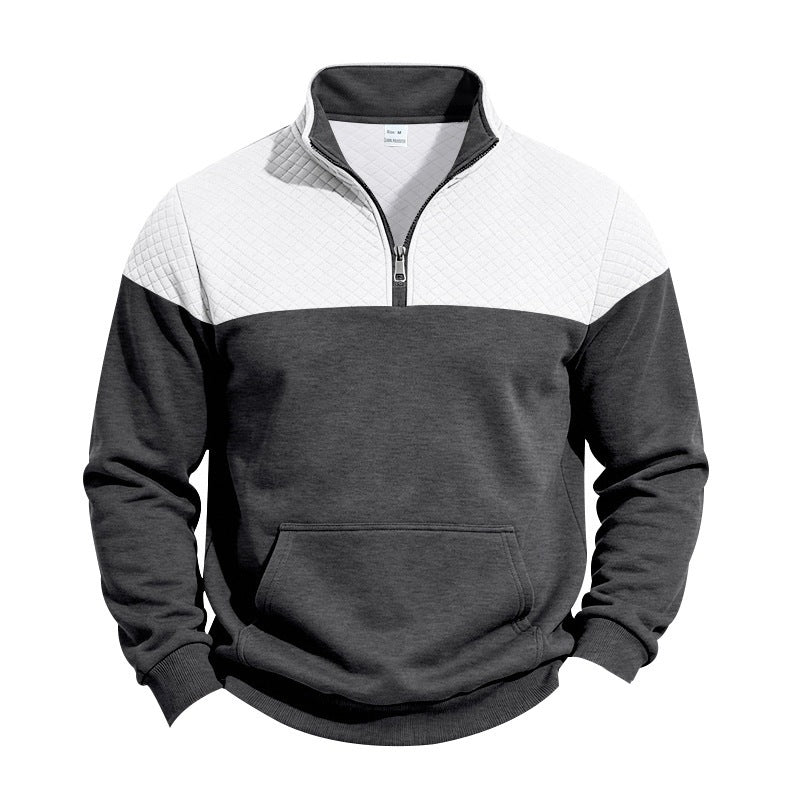Herren Stehkragen-Sweatshirt mit Halbzip, gesteppter Schulterpasse und Kängurutasche Shop Nory