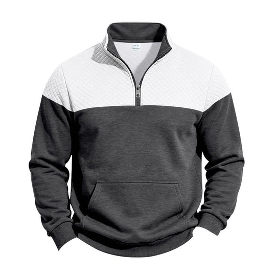 Herren Stehkragen-Sweatshirt mit Halbzip, gesteppter Schulterpasse und Kängurutasche Shop Nory