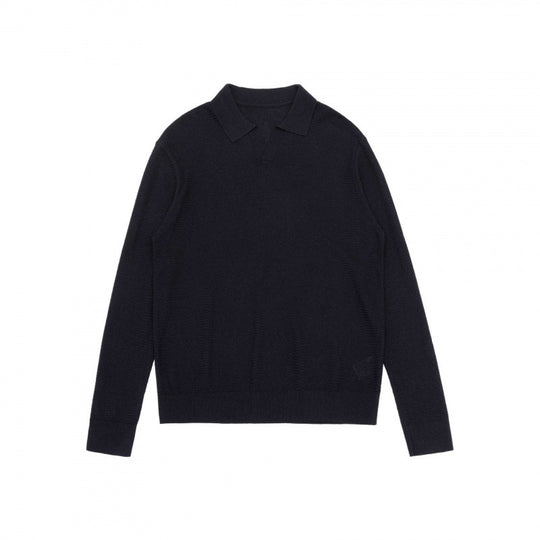 Unisex Feinstrick-Polo mit offenem Polokragen, leichtem Melange-Strick und gerippten Abschlüssen Shop Nory