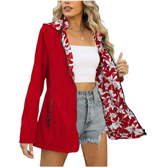 Damen leichte Übergangsjacke mit floralem Innenfutter