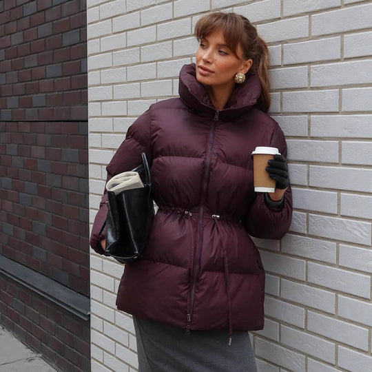 Damen Wattierte Taillierte Steppjacke mit Tunnelzug & hohem Stehkragen Shop Nory