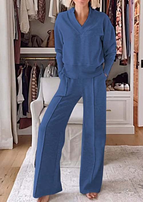 Damen Angesagtes Freizeit-Set mit weitem Schnitt und tiefem V-Ausschnitt