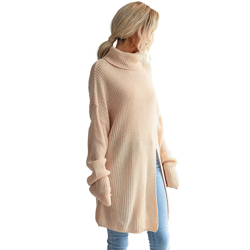 Damen Langer Rollkragen-Strickpullover als Tunika mit hohem Seitenschlitz und Oversize-Ärmeln Shop Nory