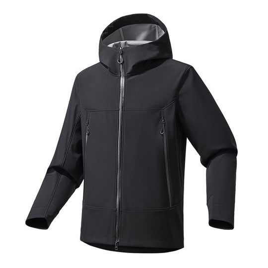 Herren Softshell‑Kapuzenjacke mit Stretch, wind- und wasserabweisender Membran und Zwei‑Wege‑Reißverschluss Shop Nory