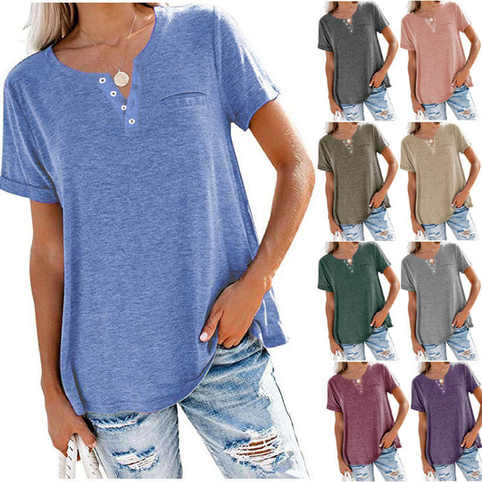 Damen hochwertiges T-Shirt mit Knopfdetail und lockerem Schnitt