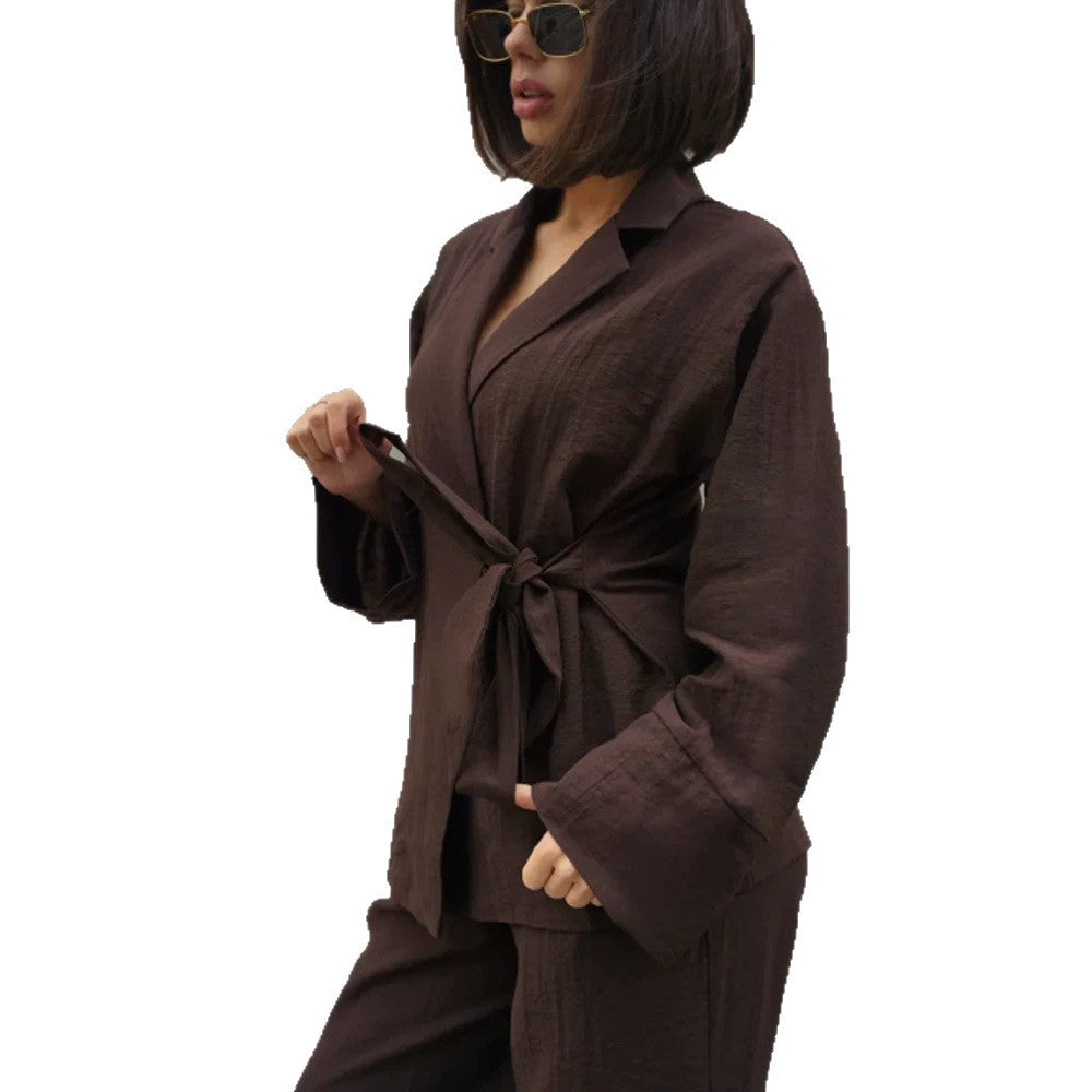 Damen Wickel-Blazer mit Bindegürtel, lässigem Oversize‑Schnitt und Reverskragen Shop Nory
