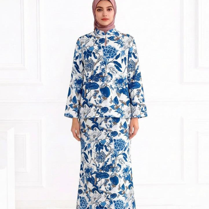 Damen Zweiteiliges Modest-Set aus Tunika mit Stehkragen und geradem Maxirock mit Blumenprint Shop Nory