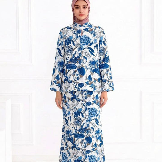 Damen Zweiteiliges Modest-Set aus Tunika mit Stehkragen und geradem Maxirock mit Blumenprint Shop Nory