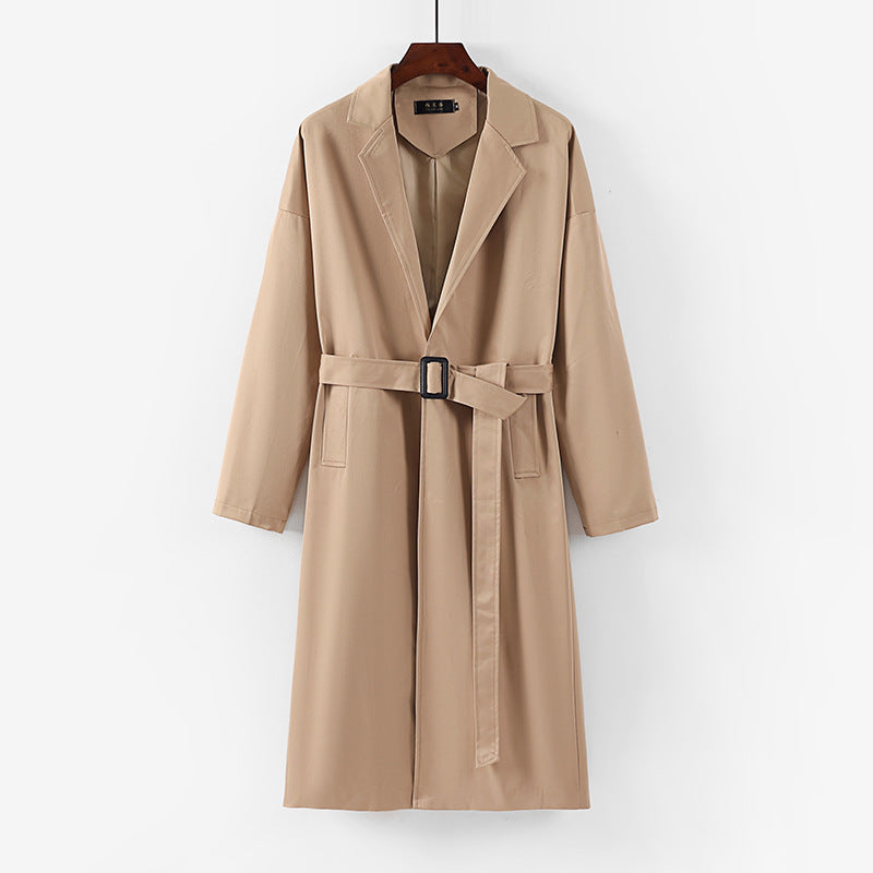 Damen Longline Trenchcoat mit Taillengürtel und fallendem Revers Shop Nory
