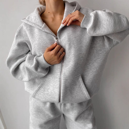 Damen lässiges Kapuzenjacken- und Jogginghosen-Set