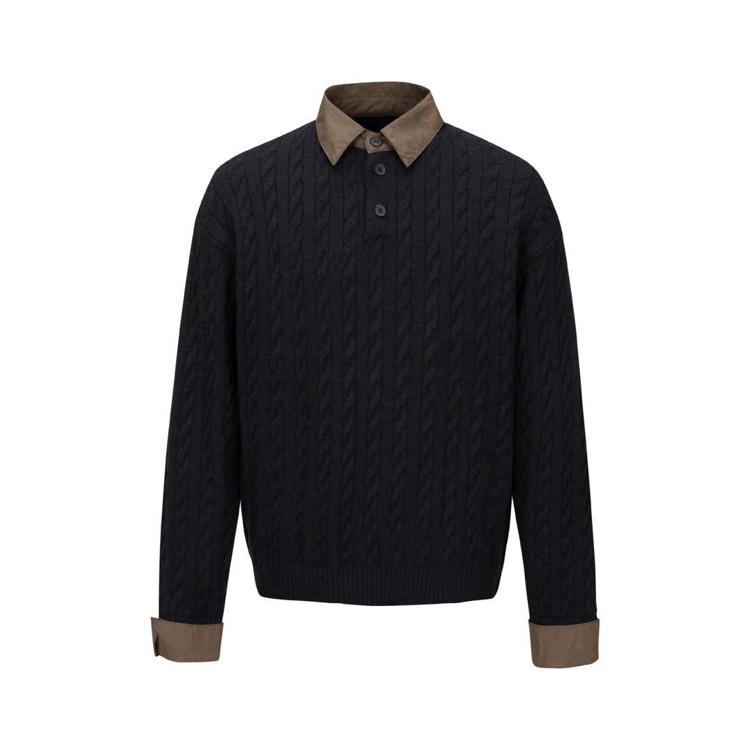 Herren Strukturierter Strickpullover mit integriertem Hemdkragen und Dreiknopf‑Leiste Shop Nory