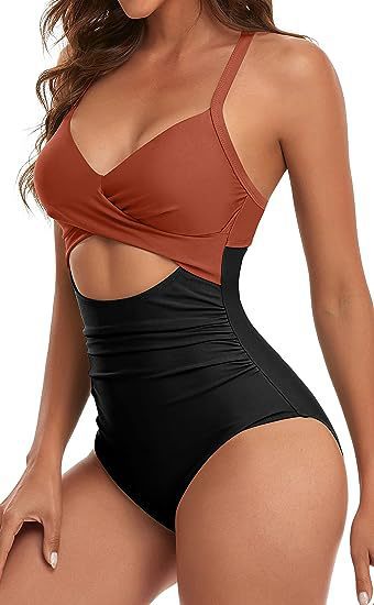 Damen Cut-Out Badeanzug mit Kreuzgurt