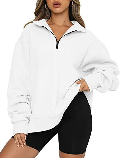 Damen nan oversized Sweatshirt mit halbem Reißverschluss, weichem Fleece-Innenfutter und Kängurutasche Shop Nory