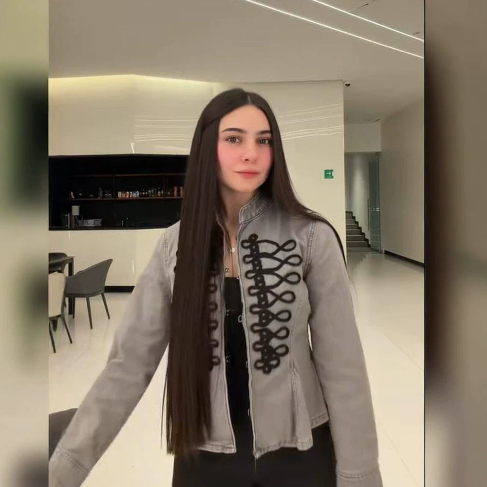 Damen Kurzjacke mit militärischer Zierkordel und Stehkragen Shop Nory