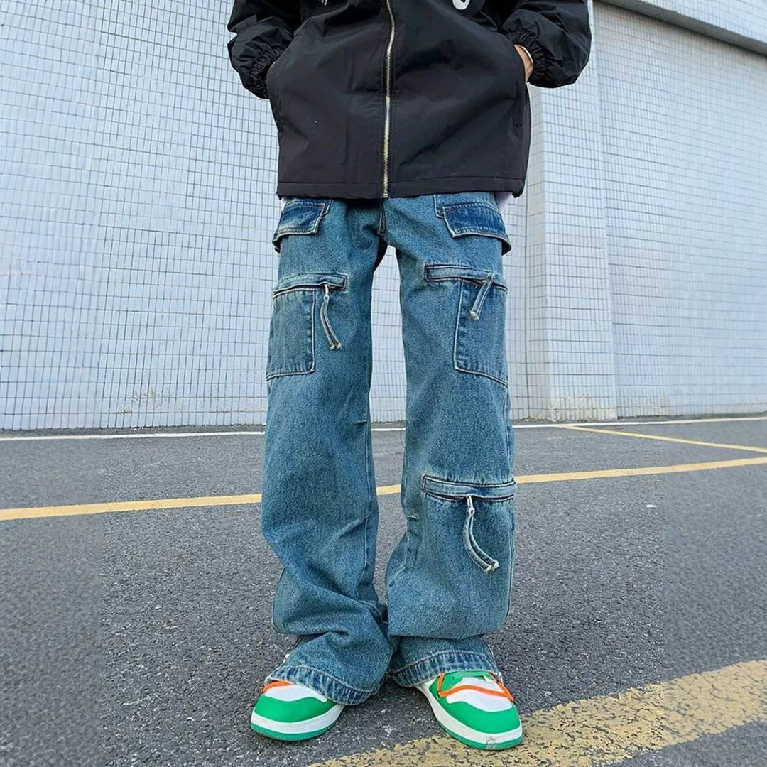 Herren Modische Cargo-Jeans mit Reißverschlüssen Shop Nory