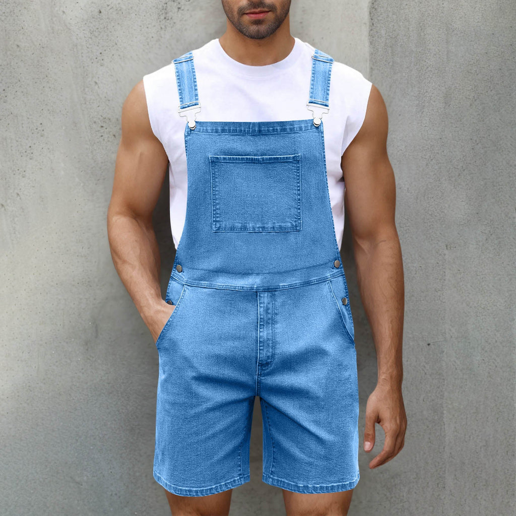 Herren Denim-Latzshorts mit modernen Taschen und verstellbaren Trägern Shopnory