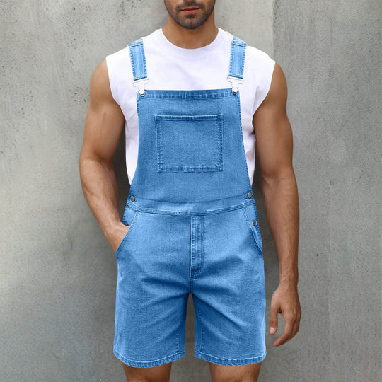 Herren Denim-Latzshorts mit modernen Taschen und verstellbaren Trägern Shopnory