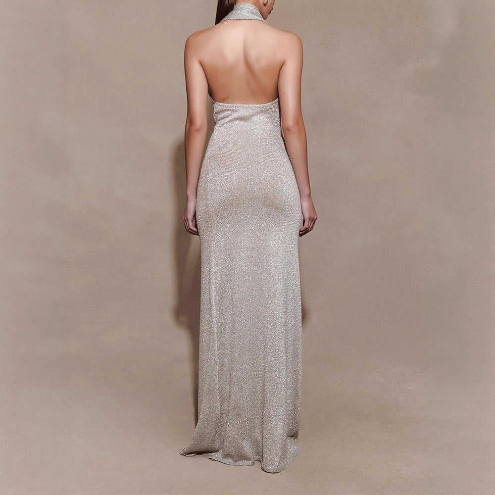 Damen Elegantes Maxikleid mit schimmerndem Stoff und raffiniertem Wickeldetail Shopnory