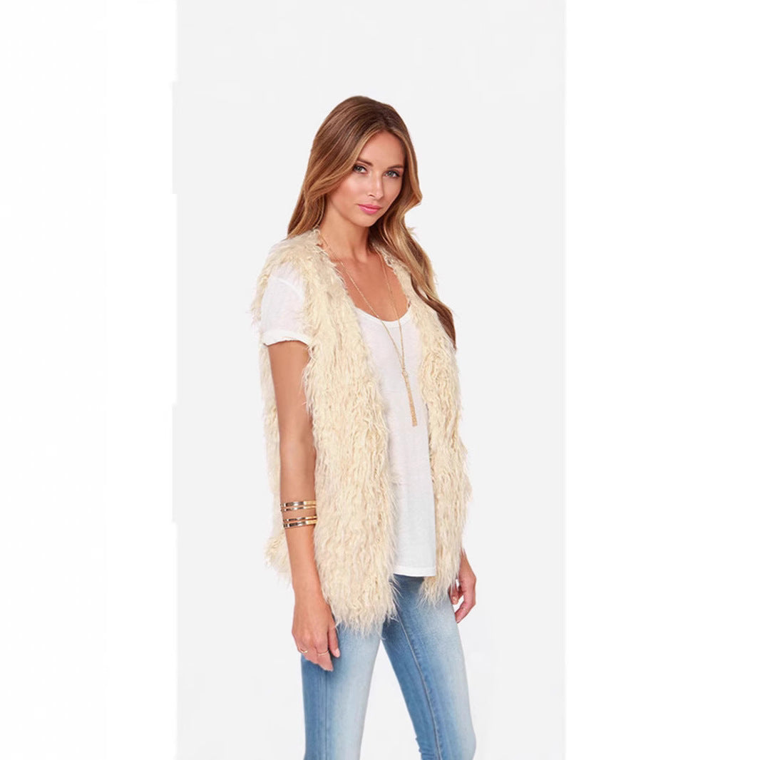 Damen Ärmellose Shaggy‑Kunstfellweste mit langfaserigem Hochflor und offenem Saum Shop Nory