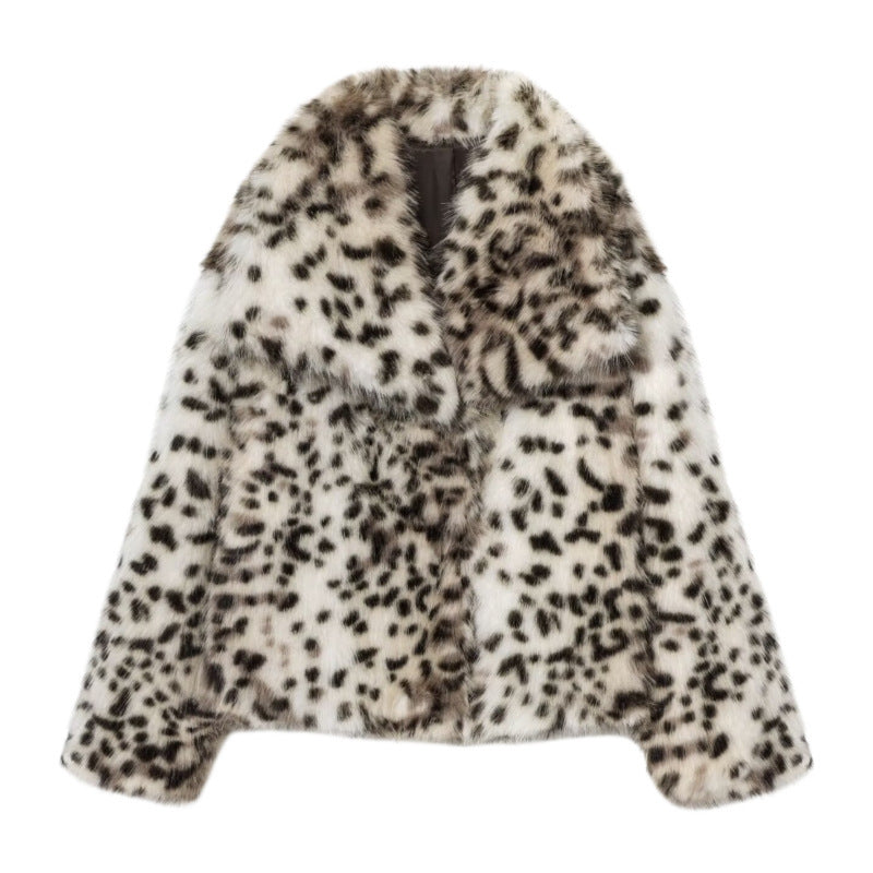 Damen Kurzjacke aus Kunstpelz im Snow-Leopard-Print mit weitem Revers Shop Nory