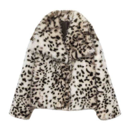 Damen Kurzjacke aus Kunstpelz im Snow-Leopard-Print mit weitem Revers Shop Nory