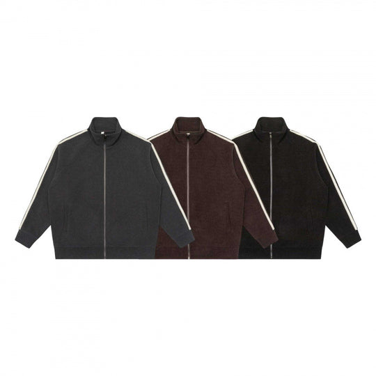 Unisex Oversize-Teddyfleece-Zippjacke mit Stehkragen und Kontraststreifen Shop Nory