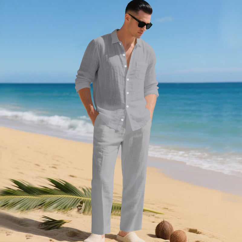 Herren leichtes Leinen-Outfit mit stilvollem Hemd und eleganter Hose ShopNory