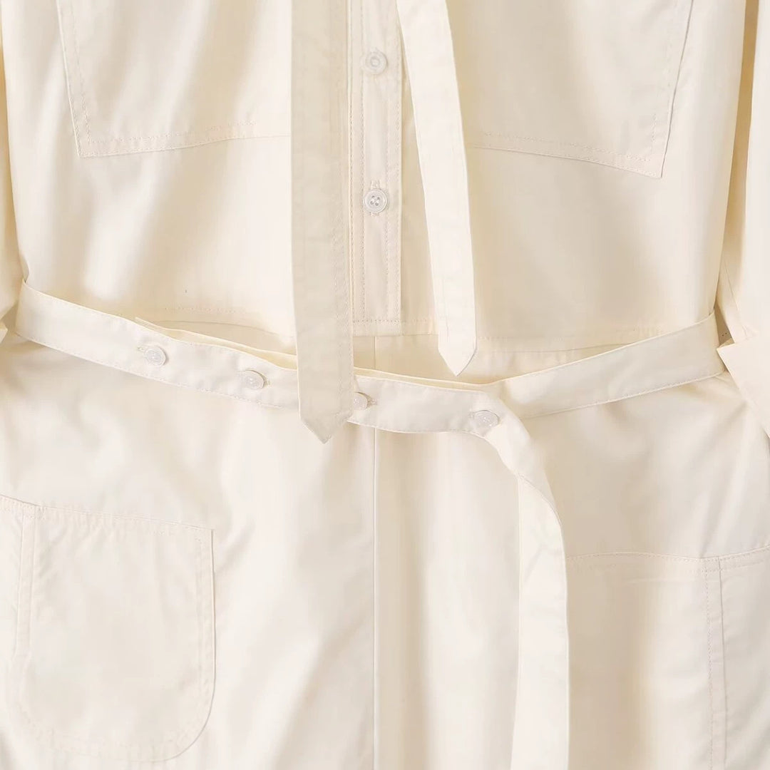 Damen Overall mit Schleifenkragen, Taillengürtel und weitem Bein Shop Nory