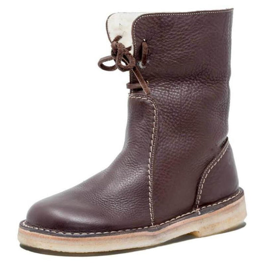 Damen Lederstiefel mit komfortablem Innenfutter und modischem Riemen Shopnory