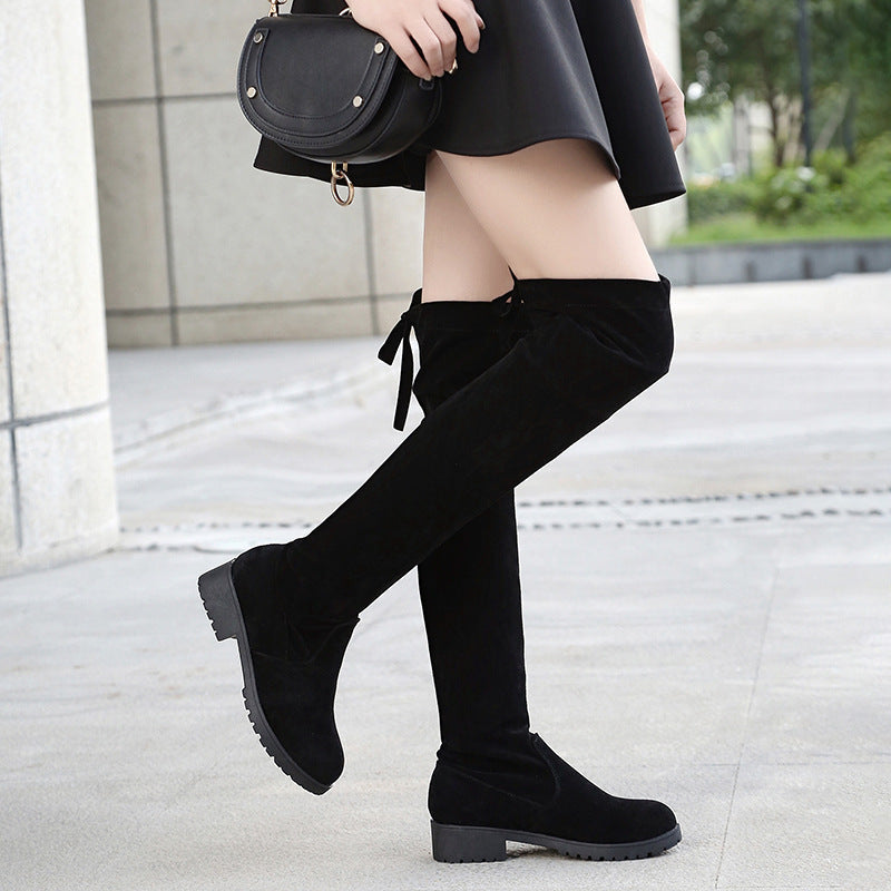 Damen Overknee-Stiefel aus Velourslederoptik mit elastischem Schaft und profilierter Gummisohle Shop Nory