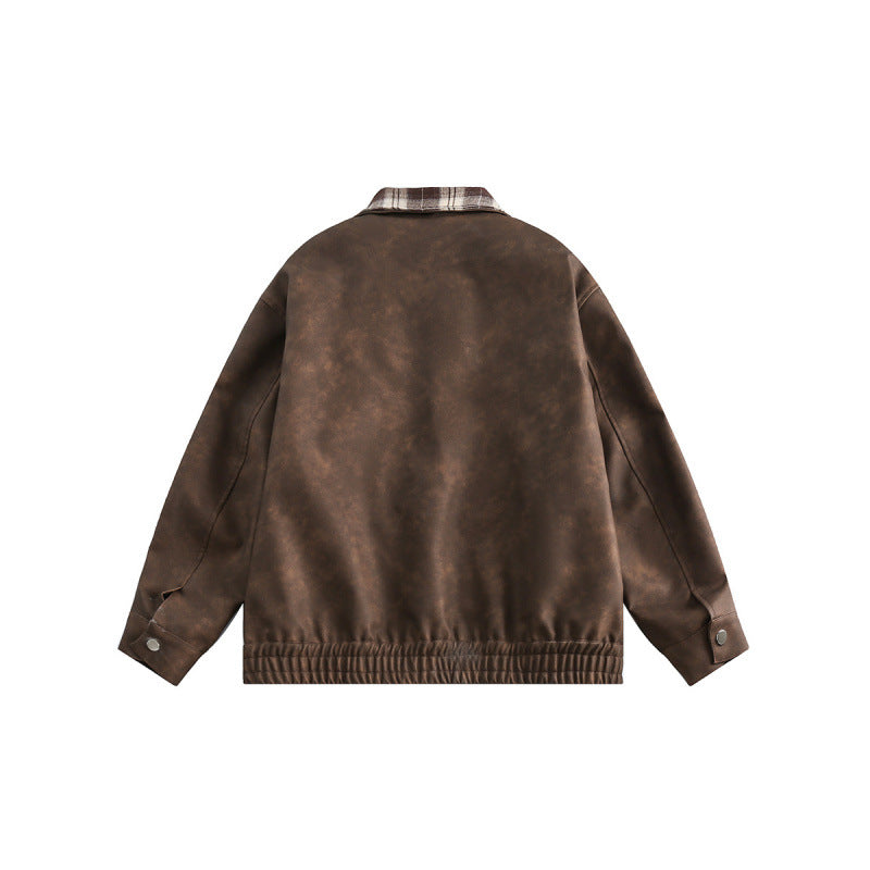 Herren Velourslederoptik Bomberjacke mit kariertem Hemdkragen, Pattentaschen und elastischem Saum Shop Nory