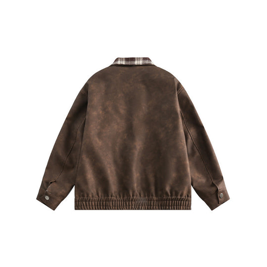 Herren Velourslederoptik Bomberjacke mit kariertem Hemdkragen, Pattentaschen und elastischem Saum Shop Nory