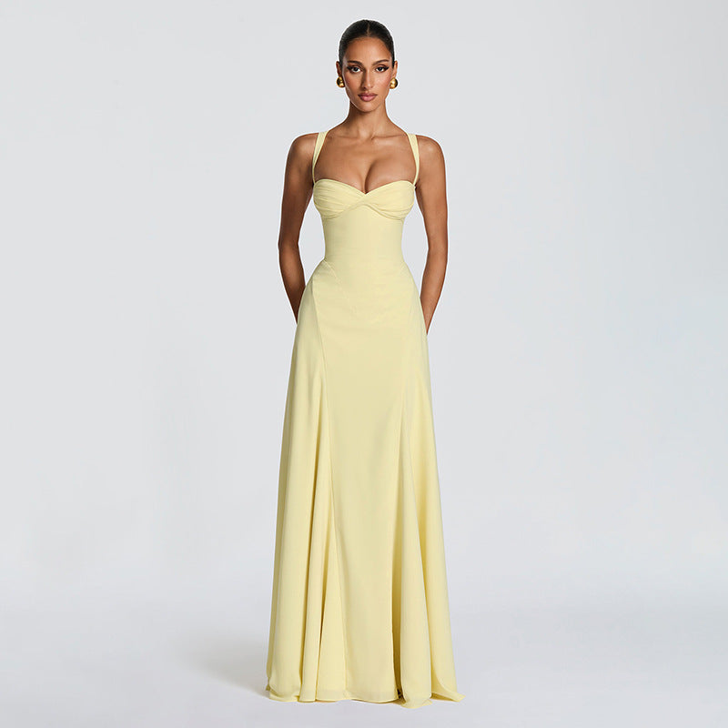 Damen Elegantes Maxikleid mit fein gerafftem Oberteil und Spaghettiträgern