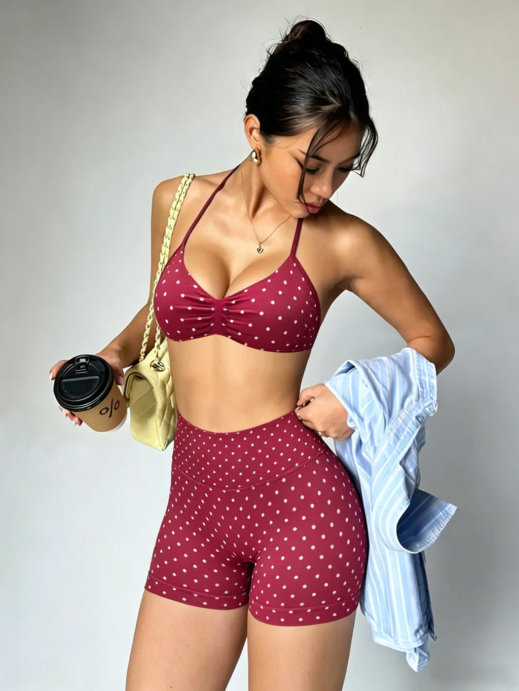 Damen Sportliches Bikini-Set mit hochgeschnittenen Shorts und rüschendetail